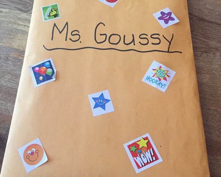 Packaged thank you notes to Ms. Goussy from students at P.S. 69 class 3-304